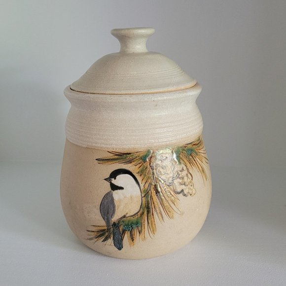 7.5" Hand painted Studio Pottery Songbird Crock - C. Roth - Picture 1 of 11